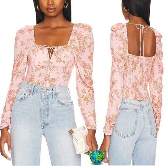 FREE PEOPLE Tops XS Lot of 2 Hilary Floral Open Back, Take It Away Lace Bodysuit - Picture 3 of 16